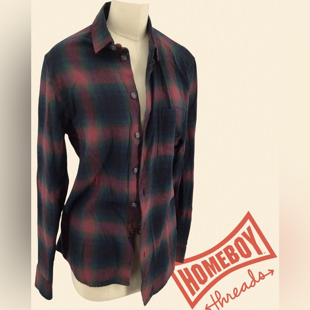 Topman Casual Plaid Shirt - Dark Red and Blue